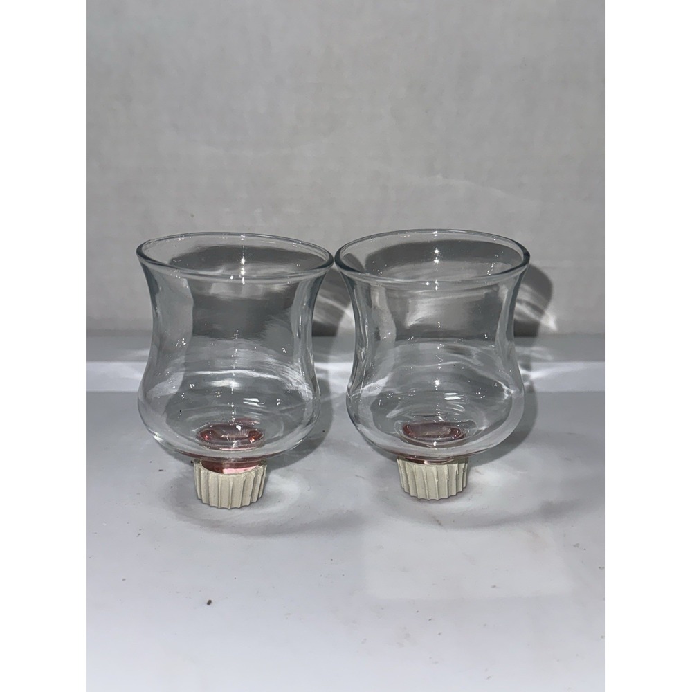 VTG Set of 2 Homco Bell Shaped Clear Glass Votive Cups Pegs Candle Holders 3.5"